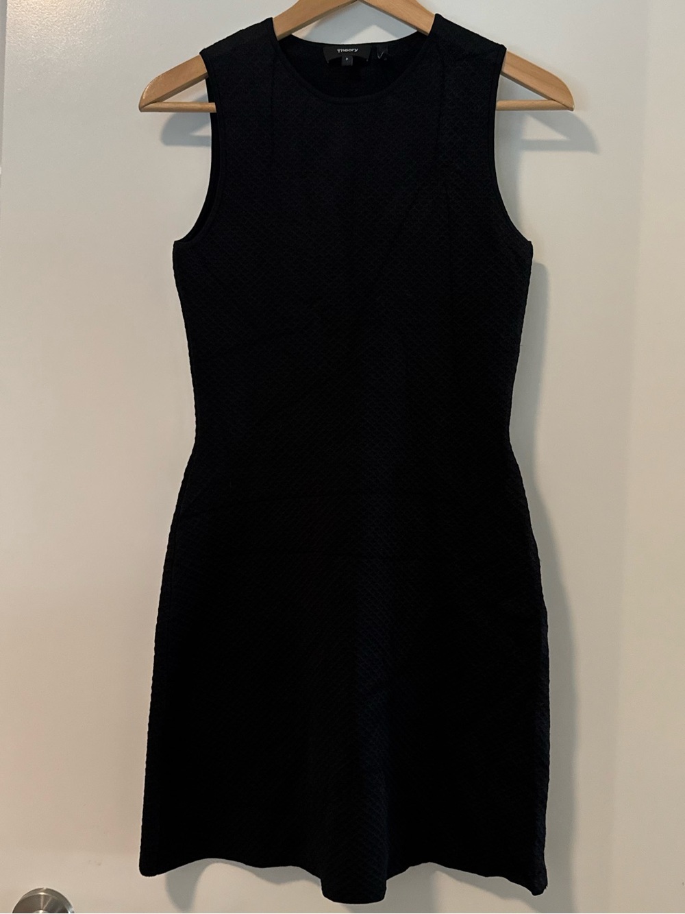 Theory Black Textured Stretch Knit Fit & Flare Dress Size P XS
